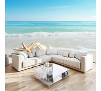 Papier Peint Intissé 350 x 256 cm - Panoramique Image Paysage Naturel Plage Coquillages Étoile De Mer Maison Chambre Déco Photo Murale Décorative Tenture Murale pour Appartement Décoration Salon