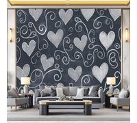 Papier peint intissé 350 x 256 cm Poster Tableaux Cœurs dessinés au trait style rétro Panoramique Photo Trompe l'oeil Tableaux MurauxTapisserie Photo Décoration Murale Gris foncé