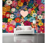 Papier peint intissé 350 x 256 cm Poster Tableaux Fleurs aquarelles cœurs Panoramique Photo Trompe l'oeil Tableaux MurauxTapisserie Photo Décoration Murale Couleur