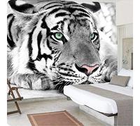 Papier peint intissé 3D Animal tigre noir et blanc Trompe l oeil murales 350x256 cm Salon chambre Bureau tv fond d'écran Décoration Murale 7 lés