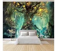 Papier Peint Intissé 3D Arbre Magique Vert 300 x 210 cm Papier Peint Mural Poster Tableaux Muraux Tapisserie Photo, Chambre D'enfants Mural Personnalisé pour Salon Chambre Décor