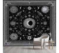 Papier Peint Intissé 3D Boho Soleil et Lune Corps Céleste Tapisserie Murale Papier Peint Boheme Système Solaire Abstrait Wallpaper Panoramique Décoration Murale Meuble Salon Chambre 200x150 cm