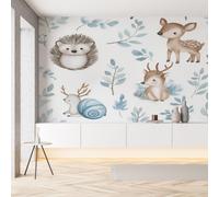 Papier Peint Intissé 3D Cerf Sika Hérisson Escargot Mignon Tapisserie Murale Papier Peint Animaux Jungle Dessin Animé Wallpaper Panoramique Décoration Murale Meuble Salon Chambre Bureau 200 x 150 cm