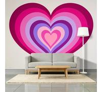 Papier Peint Intissé 3D Cœurs Concentriques Rose Violet Mur Photo Murales, Thèmes Romantiques Papier Peint Panoramique Muraux 350 x 256 cm Pour Salon Tv Canapé Thème Hôtel Luxe Couloir