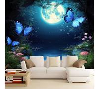Papier Peint Intissé 3D Herbe aux papillons bleue 400x280 cm Papier Peint Poster Tableaux Photo Muraux Panoramique Moderne, Pour Salon Chambre Chambre D'Enfant Décor Murale