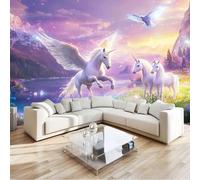 Papier Peint Intissé 3D Licorne Et Colombe Blanche Décoration Murale Moderne, Pour Chambre Enfants, Salon & Bureau 250x175 cm