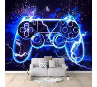 Papier Peint Intissé 3D Manette De Jeu Flammes Bleues Graffiti 400x280 cm Papier Peint Mural Poster Tableaux Muraux Tapisserie Photo, Chambre D'enfants Mural Personnalisé pour Salon Chambre Décor
