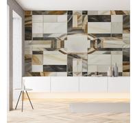 Papier Peint Intissé 3D Marbre Géométrique Grille Épissage Tapisserie Murale Papier Peint Rectangle Carré Luxe Moderne Wallpaper Panoramique Décoration Murale pour Meuble Salon Chambre 200 x 150 cm