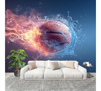 Papier Peint Intissé 3D Panoramique 200x140 cm ModèLe de Basket Ball Eau Et Feu Papier Peint Photo Fresque Murale Décoration Murale Personnalisée, Bleu Résistant à la Poussière, Poster Mural