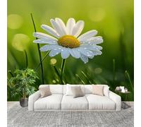 Papier Peint Intissé 3D Panoramique 200x140 cm Motif de Marguerite VéGéTale Papier Peint Photo Fresque Murale Décoration Murale Personnalisée, Vert Résistant à la Poussière, Poster Mural