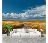 Papier Peint Intissé 3D Panoramique 200x140 cm Paysage de Champ de Blé Doré Papier Peint Photo Fresque Murale Décoration Murale Personnalisée, Paysage Naturel Résistant à la Poussière, Poster Mural