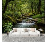 Papier Peint Intissé 3D Panoramique 200x140 cm Paysage de Ruisseau Jungleier Papier Peint Photo Fresque Murale Décoration Murale Personnalisée, Vert Résistant à la Poussière, Poster Mural
