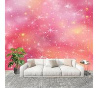 Papier Peint Intissé 3D Panoramique 200x140 cm RêVeur Scintillant LumièRe Des éToiles Papier Peint Photo Fresque Murale Décoration Murale Personnalisée, Rose Résistant à la Poussière, Poster Mural
