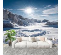 Papier Peint Intissé 3D Panoramique 250x175 cm Amour de Neige D'Hiver Papier Peint Photo Fresque Murale Décoration Murale Personnalisée, Blanc Résistant à la Poussière, Poster Mural