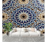 Papier Peint Intissé 3D Panoramique 250x175 cm Carreaux à Motifs GéOméTriques BohèMes Papier Peint Photo Fresque Murale Décoration Murale Personnalisée, Bleu Résistant à la Poussière, Poster Mural