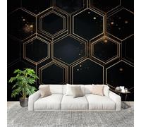 Papier Peint Intissé 3D Panoramique 250x175 cm Moderne GéOméTrique AlvéOlé Minimaliste Papier Peint Photo Fresque Murale Décoration Murale Personnalisée, Noir Résistant à la Poussière, Poster Mural