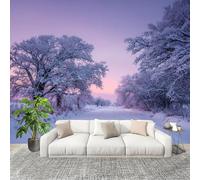 Papier Peint Intissé 3D Panoramique 250x175 cm ScèNe de Neige Hivernale de RêVe Papier Peint Photo Fresque Murale Décoration Murale Personnalisée, Violet Résistant à la Poussière, Poster Mural
