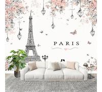 Papier Peint Intissé 3D Panoramique 250x175 cm ThèMe Romantique de La Tour Eiffel Papier Peint Photo Fresque Murale Décoration Murale Personnalisée, Beige Résistant à la Poussière, Poster Mural