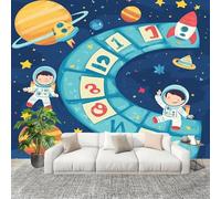 Papier Peint Intissé 3D Panoramique 250x175 cm ThèMe Spatial Pour Enfants Papier Peint Photo Fresque Murale Décoration Murale Personnalisée, Bleu Résistant à la Poussière, Poster Mural
