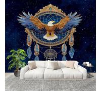 Papier Peint Intissé 3D Panoramique 300x210 cm Attrape-RêVes Pygargue à TêTe Blanche Papier Peint Photo Fresque Murale Décoration Murale Personnalisée, Bleu Résistant à la Poussière, Poster Mural