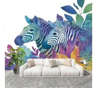 Papier Peint Intissé 3D Panoramique 300x210 cm Motif Animal ZèBre Papier Peint Photo Fresque Murale Décoration Murale Personnalisée, Coloré Résistant à la Poussière, Poster Mural