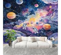Papier Peint Intissé 3D Panoramique 300x210 cm ThèMe de L'Espace Aquarelle Papier Peint Photo Fresque Murale Décoration Murale Personnalisée, Violet Résistant à la Poussière, Poster Mural