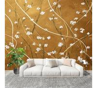 Papier Peint Intissé 3D Panoramique 350x256 cm Lignes Florales Artistiques Papier Peint Photo Fresque Murale Décoration Murale Personnalisée, Or Résistant à la Poussière, Poster Mural