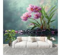 Papier Peint Intissé 3D Panoramique 350x256 cm Motif Floral Artistique Papier Peint Photo Fresque Murale Décoration Murale Personnalisée, Vert Résistant à la Poussière, Poster Mural