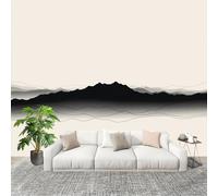 Papier Peint Intissé 3D Panoramique 350x256 cm Silhouette de Montagnes Abstraites Papier Peint Photo Fresque Murale Décoration Murale Personnalisée, Beige Résistant à la Poussière, Poster Mural