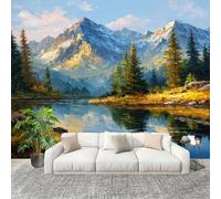 Papier Peint Intissé 3D Panoramique 400x280 cm ForêTs, Lacs, Montagnes Papier Peint Photo Fresque Murale Décoration Murale Personnalisée, Paysage Naturel Résistant à la Poussière, Poster Mural