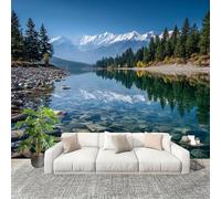 Papier Peint Intissé 3D Panoramique 400x280 cm Paysage de Lac de Montagne Enneigé Papier Peint Photo Fresque Murale Décoration Murale Paysages Naturels Résistant à la Poussière, Poster Mural