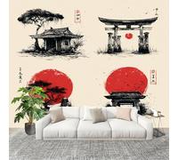 Papier Peint Intissé 3D Panoramique 400x280 cm ThèMe Culturel Japonais Papier Peint Photo Fresque Murale Décoration Murale Personnalisée, Beige Résistant à la Poussière, Poster Mural
