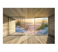 Papier Peint Intissé 3D Panoramique Plage Mer 254x184 cm Chambre Salon Photo Non Tissé Muraux Trompe l'oeil