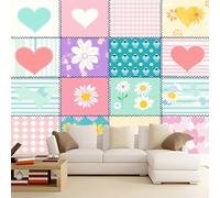 Papier Peint Intissé 3D Puzzle marguerite cœur rayures 250x175 cm Papier Peint Poster Tableaux Photo Muraux Panoramique Moderne, Pour Salon Chambre Chambre D'Enfant Décor Murale