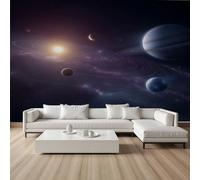 Papier Peint Intissé 3D Système Solaire Galaxie Univers Tapisserie Murale Papier Peint Planète Ciel étoilé Corps Céleste Wallpaper Panoramique Décoration Murale pour Meuble Salon Chambre 200x150 cm