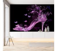 Papier Peint Intissé 3D Talons Hauts Fleur Violet élégant Tapisserie Murale Papier Peint Moderne Floral Esthétique Femme Wallpaper Panoramique Décoration Murale Meuble Salon Chambre 200 x 150 cm