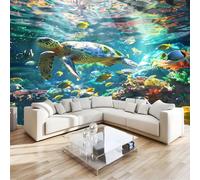 Papier Peint Intissé 3D Tortues Marines Du Monde Marin Décoration Murale Moderne, Pour Chambre Enfants, Salon & Bureau250 X 175 Cm