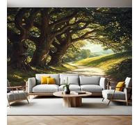 Papier Peint Intissé 400 x 280 cm Arbres verts et sentiers Panoramique Image Photo Trompe l'oeil Murale Wallpaper Tapisserie pour Salon, Adulte Chambre d'enfants, Étude Décoration