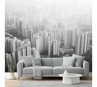 Papier peint intissé 400 x 280 cm Décoration murale pour salon, Bâtiments de la ville en noir et blanc Moderne Décoration Coucher Bureau Salle Fond Décor TV Gris Blanc