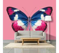 Papier Peint Intissé 400 x 280 cm Papillons Roses Et Bleus Décoration Murale Panoramique, Collage Facile à Nettoyer Papier Peint Panoramique Pour Salon Couloir Bureau Moderne Poster Photo Murale
