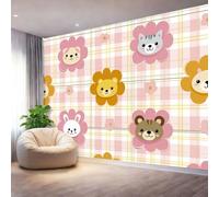 Papier peint intissé 400 x 280 cm Poster Tableaux Motifs à carreaux avec de jolis animaux et fleurs Panoramique Photo Trompe l'oeil Tableaux MurauxTapisserie Photo Décoration Murale Rose