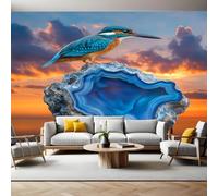 Papier Peint Intissé 400 x 280 Paysage de martin-pêcheur au coucher du soleil Panoramique Image Photo Trompe l'oeil Murale Wallpaper Tapisserie pour Salon, Adulte Chambre d'enfants, Étude Décoration