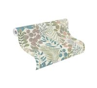 Rasch 465310 Salsa Papier peint intissé Motif feuilles et plantes Vert/rose/bleu 10,05 x 0,53 m