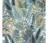 Papier peint vinyle sur intissé - Néo Jungle - Feuilles exotiques bleues - Rouleau(x)