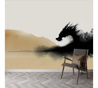 Papier peint intissé Abstrait Animaux Dragons, fresque murale design Peinture À L'Encre de Chine pour chambre bureau - Papier peint panoramique facile à poser - décoration murale amovible 350 x 256 cm