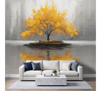 Papier Peint Intissé Abstrait Art Nature Ginkgo Arbre à Argent Moderne, Industriel Vintage Art Muraux Photo pour Salon Bureau, Peinture Murale Jaune Doré Papier Peint Panoramique 450L x 315H cm