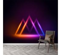 Papier peint intissé Abstrait Néon Géométrique Triangles, fresque murale design Futurisme pour chambre bureau - Papier peint panoramique facile à poser - décoration murale amovible 450 x 315 cm