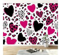 Papier Peint intissé Animaux Cœurs Imprimé Léopard, Fresque Murale Design Style Romantique 250L x 175H cm pour Chambre et Bureau - Papier Peint Panoramique Facile à Poser - Décoration Murale