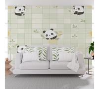 Papier Peint Intissé Animaux Mignons Panda Dessin Animé Papier Peint Panoramique Enfant Poster Tableaux Lignes Géométrique Et Carreaux Photo Muraux Pour Salon Chambre Décoration Murale 350x256cm