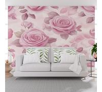 Papier Peint Intissé Aquarelle Rose Amour Coeur Rouge Papier Peint Panoramique Enfant Poster Tableaux Amour Fleur de Rose Photo Muraux Pour Salon Chambre Décoration Murale 300x210cm(L x H)